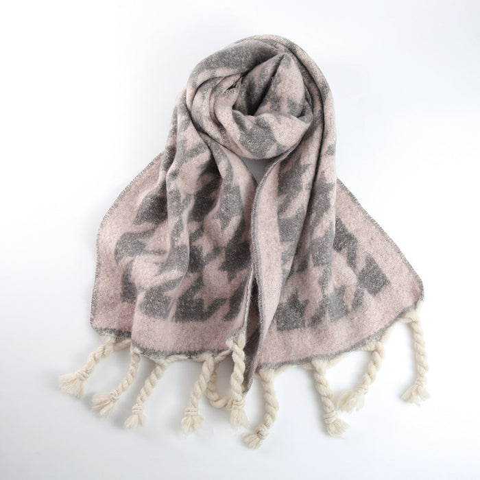 Wholesale Scarf Polyester Faux Cashmere Tassel Houndstooth Shawl MOQ≥2 JDC-SF-Jinhe003