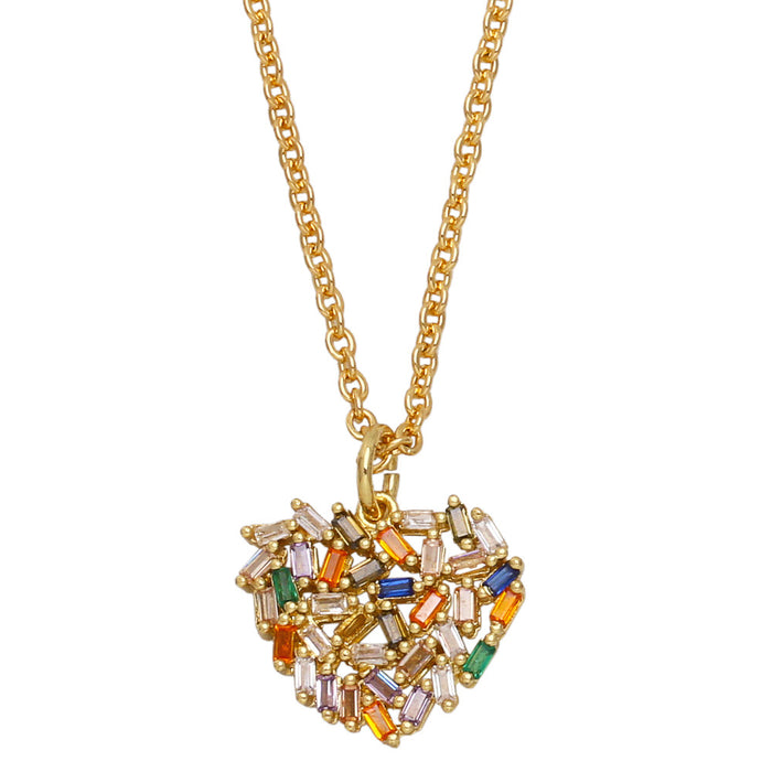 Wholesale Necklace Copper Plated 18K Gold Zircon Color Heart Shape JDC-PREMAS-NE-012