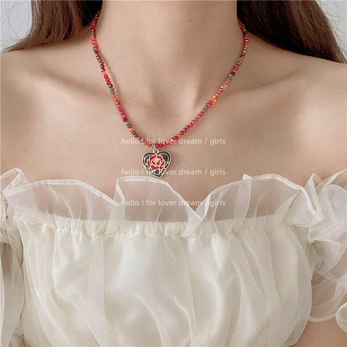 Wholesale colorful bead necklace Sweet girl wind drip oil flowers love JDC-NE-Lfm001