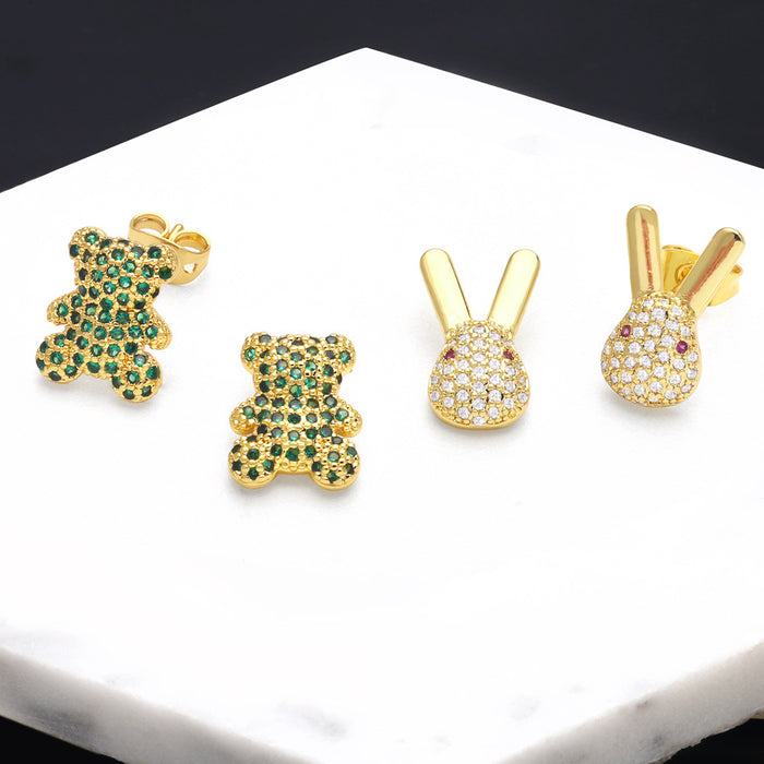 Wholesale Earrings Copper Plated 18K Gold Zircon Bear Rabbit JDC-PREMAS-ES-006
