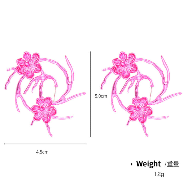 Wholesale Earrings alloy personality metal florals flower exaggeration MOQ≥2 JDC-ES-KenJ003