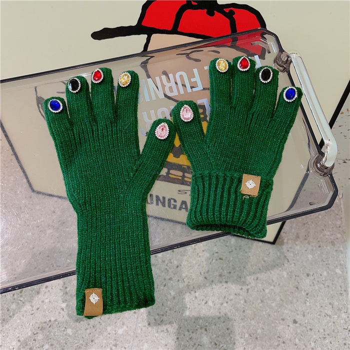 Wholesale Gloves Acrylic Rhinestone Split Finger Cute Knitted Warm JDC-GS-HuiT004
