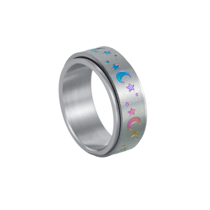 Wholesale Rings Titanium Steel Turnable Color Stars Moon Decompression JDC-RS-ShouM021