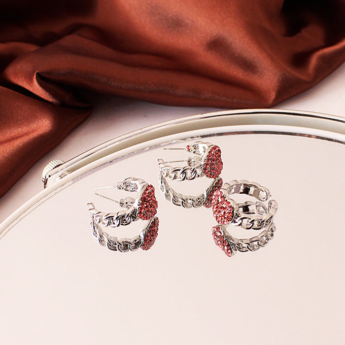 Wholesale Bracelet Metal Pink Diamond Love Ring Earring Set JDC-BT-QianT002
