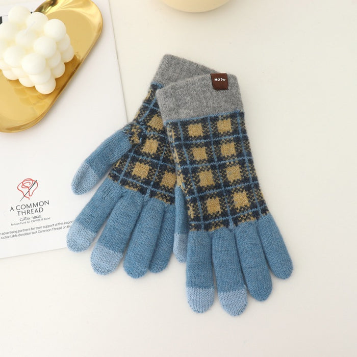 Wholesale Gloves Acrylic Thermal Check Knit Touch Screen JDC-GS-YanD007