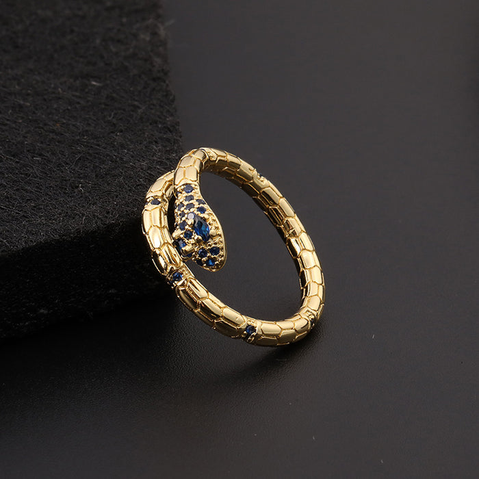 Wholesale Ring Copper Serpentine Color Zircon Animal Adjustable MOQ≥2 JDC-RS-ShangY001
