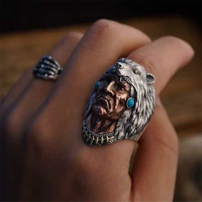 Wholesale retro bicolor werewolf domineering men's ring JDC-RS-WN134