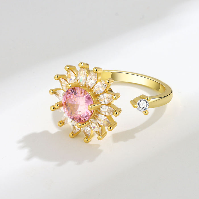 Wholesale Sunflower Rotating Zircon Copper Ring JDC-RS-YZM107
