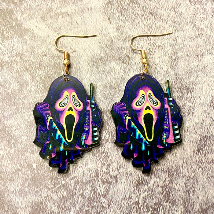 Wholesale Earrings Acrylic Halloween Tie Dye Horror Pattern MOQ≥2 JDC-ES-Qunyi026
