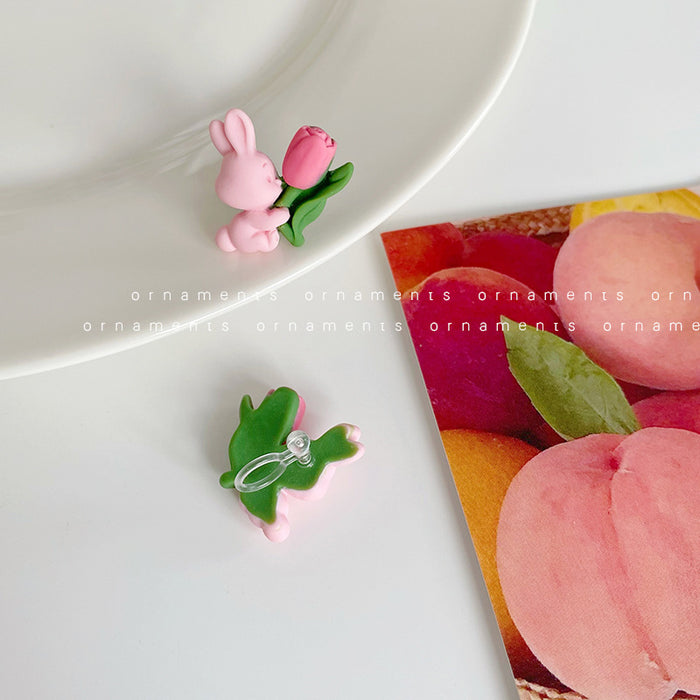 Pendientes al por mayor Cartoon Rabbit rosa y aretes de tulipán JDC-ES-TQL014