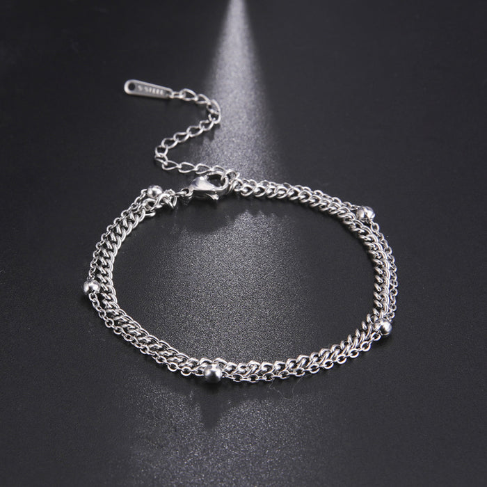 Wholesale Bracelet Stainless Steel Double Layered Strap Bead Chain JDC-BT-QiJu012