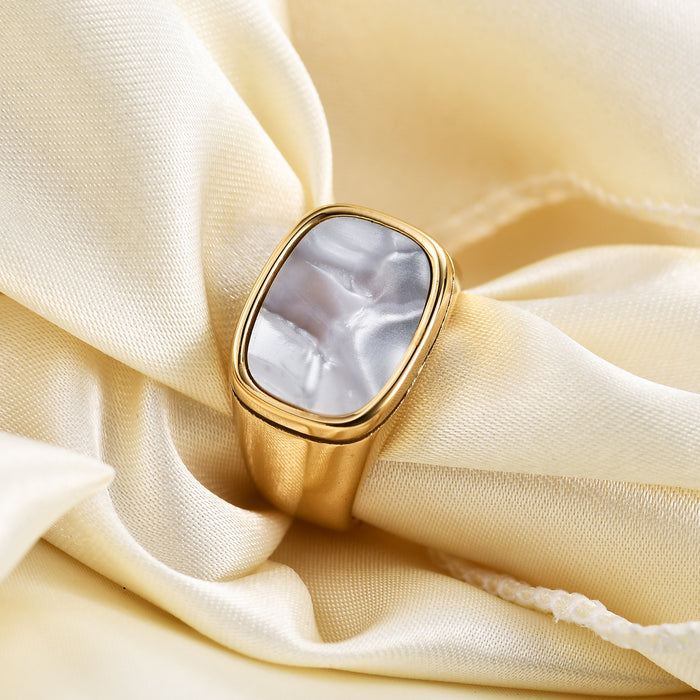 Wholesale Rings Stainless Steel Gold and White Shell Square JDC-RS-Zhongj034