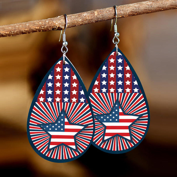 Wholesale 4th of July Independence Day Water Drop Triangle Pu Leather Earrings MOQ≥2 JDC-ES-Miaos002