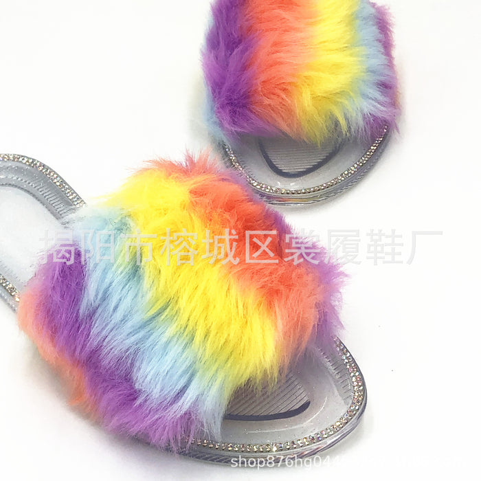 Wholesale crystal bottom word fur women's flat shoes JDC-SD-ShangL001