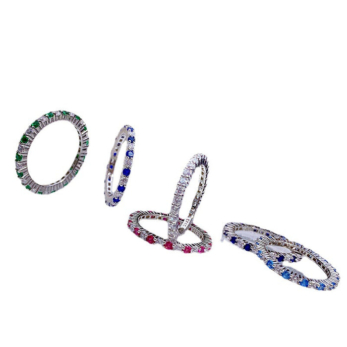 Wholesale Ring Silver Simple Thin Row Diamond Color Gemstones JDC-RS-PREMMJ002