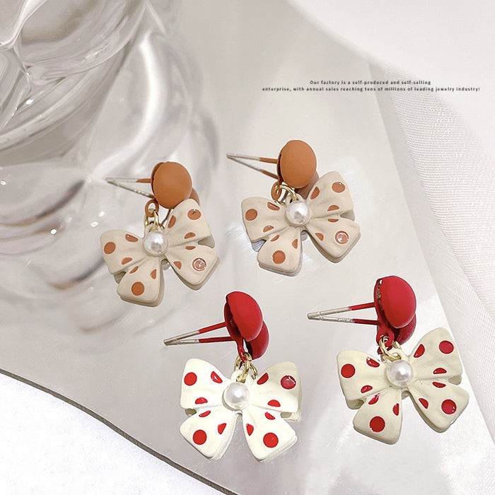 Wholesale Girly Heart Dot Red Bow Stud Earrings JDC-ES-shuangx006