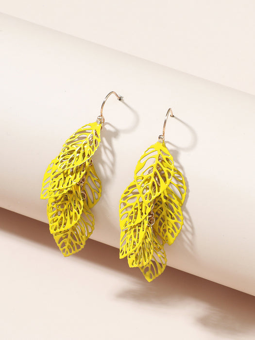 Wholesale Earrings Metal Rhinestone C Shape Braid Yellow Leaves JDC-ES-YiY003