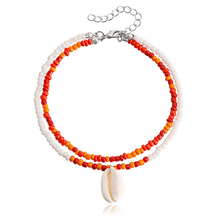 Wholesale bohemian double layer color rice bead shell beach anklet JDC-AS-ZW008