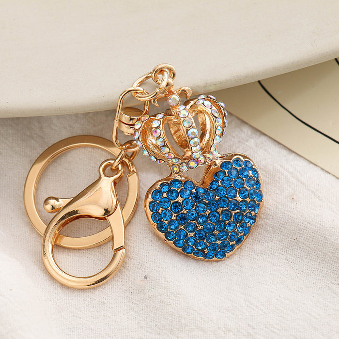 Wholesale Fashion Diamond Love Crown Keychain Peach Heart Pendant Metal MOQ≥2 JDC-KC-ChaoK014