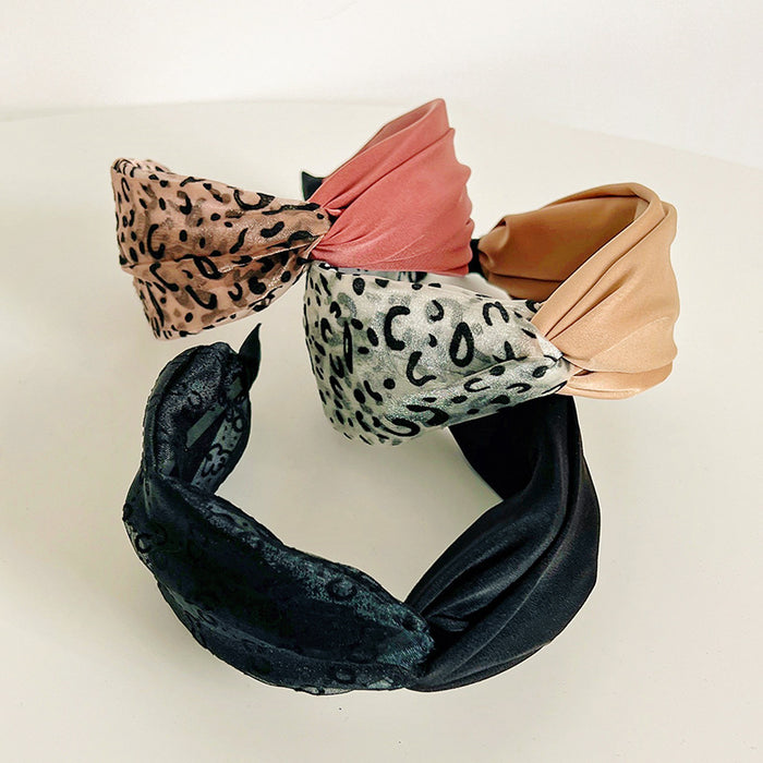 Wholesale fabric leopard print mesh cross headband MOQ≥2 JDC-HD-MIs014