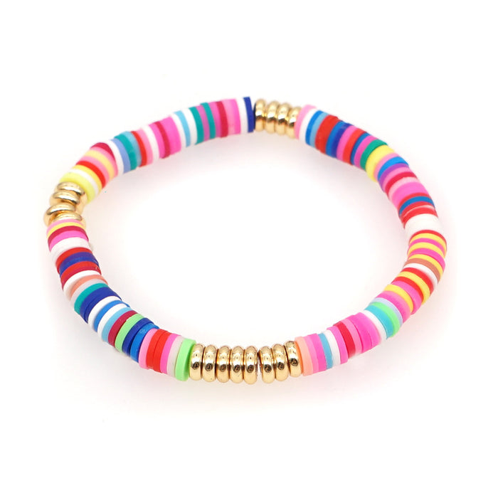 Wholesale Ethnic Style Stainless Steel Gold Plated Spacer Bracelet White Clay bead bracelet  JDC-BT-YuX001