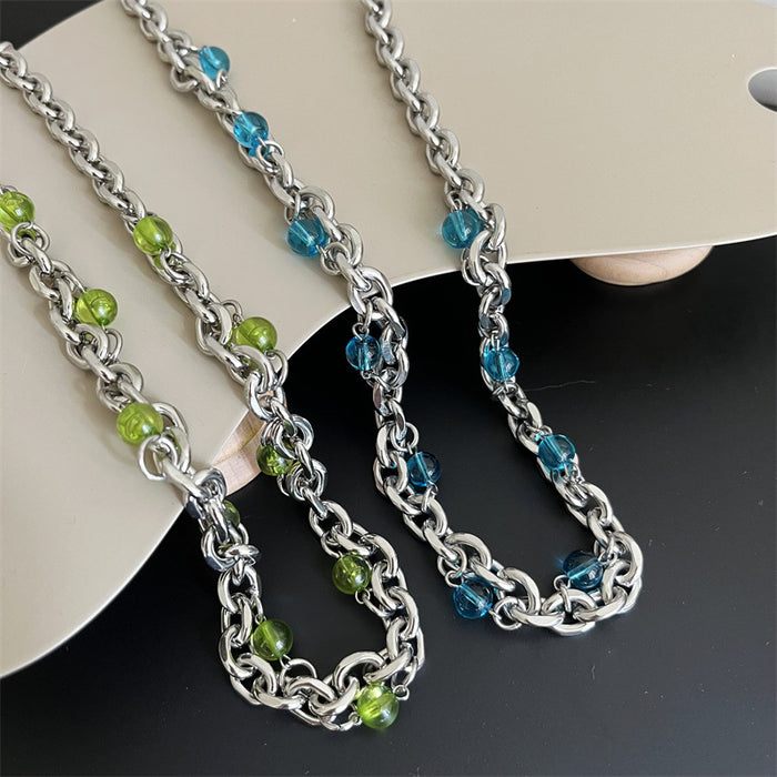 Wholesale Titanium Steel Necklace Blue Green Beads Hip Hop Punk JDC-NE-HDa001