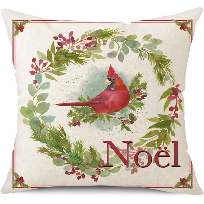 Wholesale Linen Printed North American Christmas Cardinal Pillowcase MOQ≥2 JDC-PW-YLong002