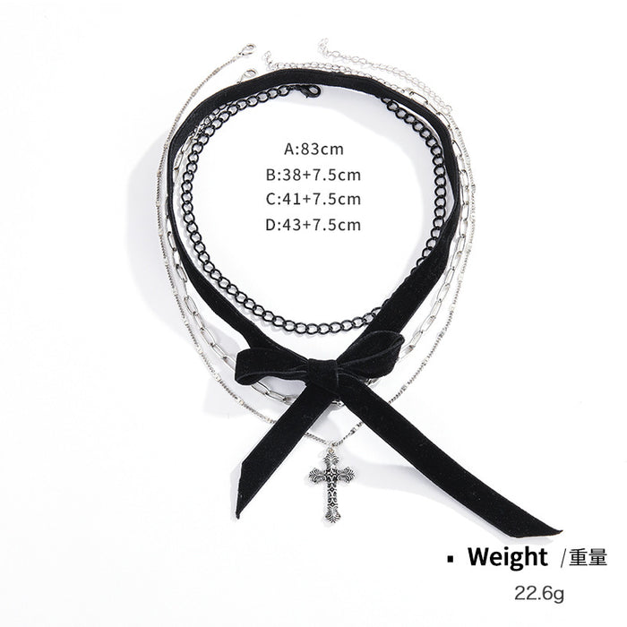 Wholesale Necklace Alloy Black Romance Ribbon Lace Cross MOQ≥2 JDC-NE-Kenjie007