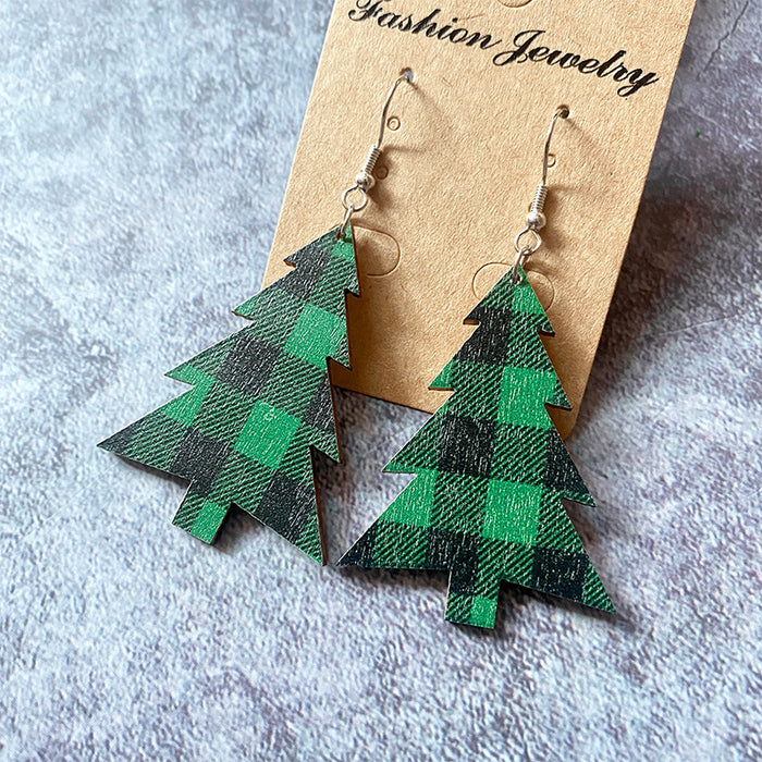 Wholesale Earrings Wooden Snowflake Buffalo plaid Christmas trees MOQ≥2 JDC-ES-JunY001