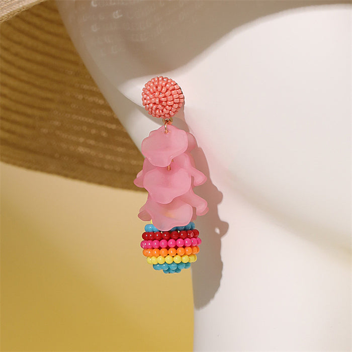 Wholesale Earrings Alloy Acrylic Leaves Colorful Plum Balls JDC-ES-GuTe005