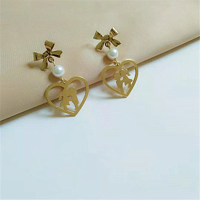 Wholesale Earrings Metal Bow Love Pearl Earrings JDC-ES-AiMei012