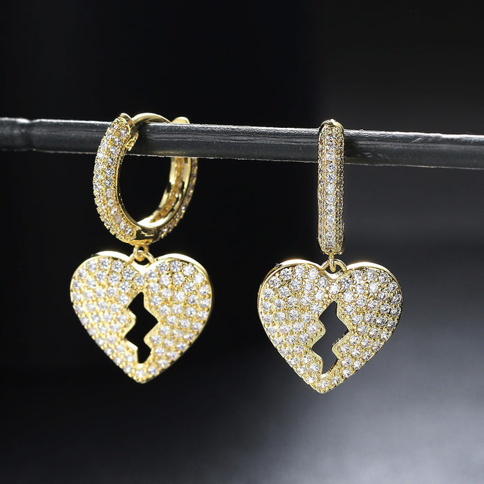 Wholesale Love Full Diamond Micro Set Zircon Hip Hop Men's Earrings JDC-ES-ZY006