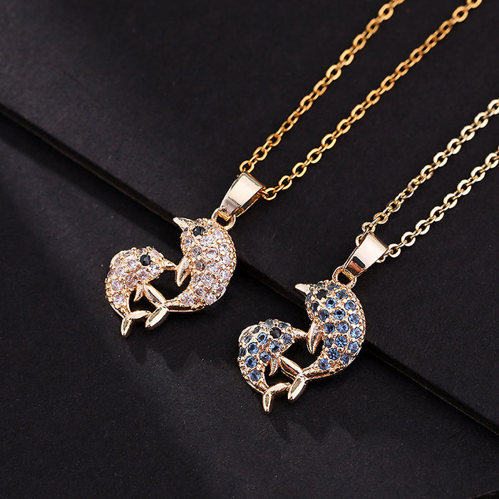 Jewelry WholesaleWholesale Colored Zircon Clavicle Chain Cute Dolphin Sweater Chain Women JDC-NE-ShangY007 Necklaces 尚易 %variant_option1% %variant_option2% %variant_option3%  Factory Price JoyasDeChina Joyas De China