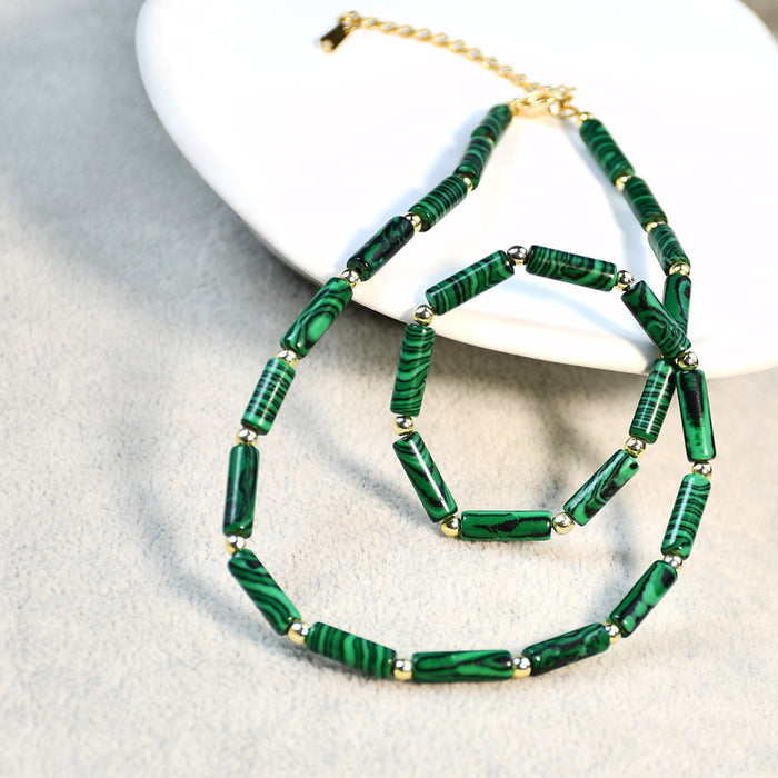 Wholesale Necklace Malachite Vintage Handmade Beaded Stainless Steel Clavicle Chain JDC-NE-YouF013