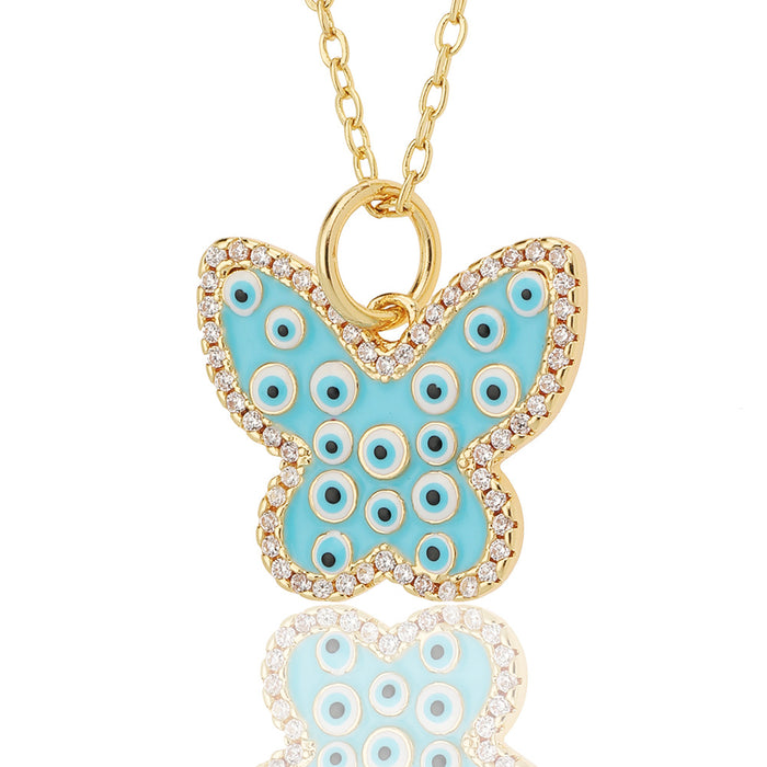 Wholesale Jewelry Drop Oil Painted Butterfly Pendant Necklace JDC-NE-HX022