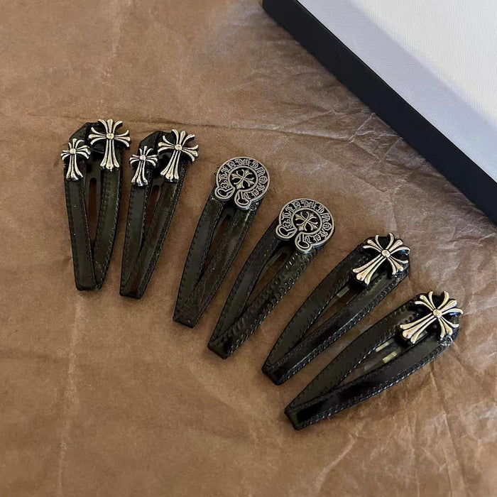 Wholesale Hair Clips Metal Gothic Hand Stitched Leather Cross Punk JDC-HC-HuaM001