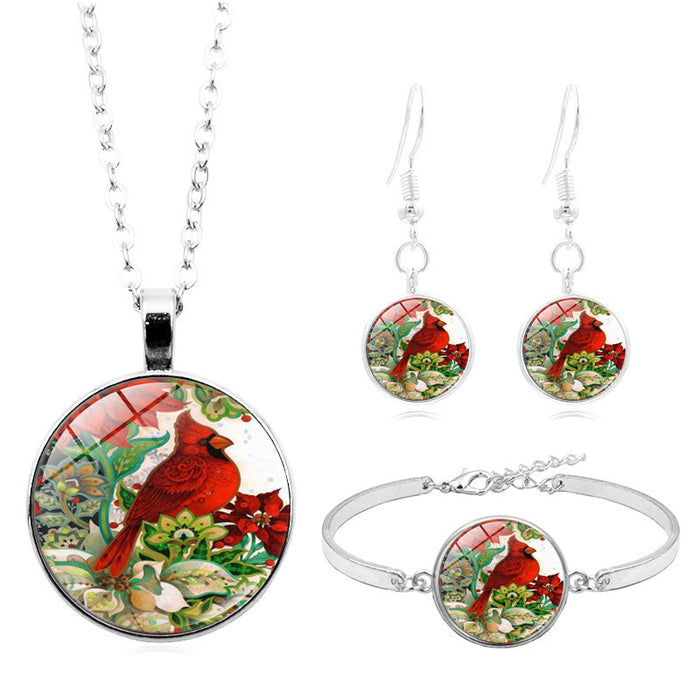 Wholesale Necklaces Alloy Glass Piece Cardinal Bird Jewelry Set MOQ≥2 JDC-NE-HengX008
