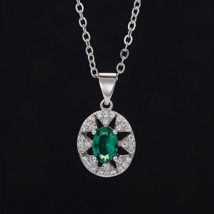 Wholesale Full Diamond Simulation Emerald Aquamarine Necklace Set JDC-NE-MLJ005