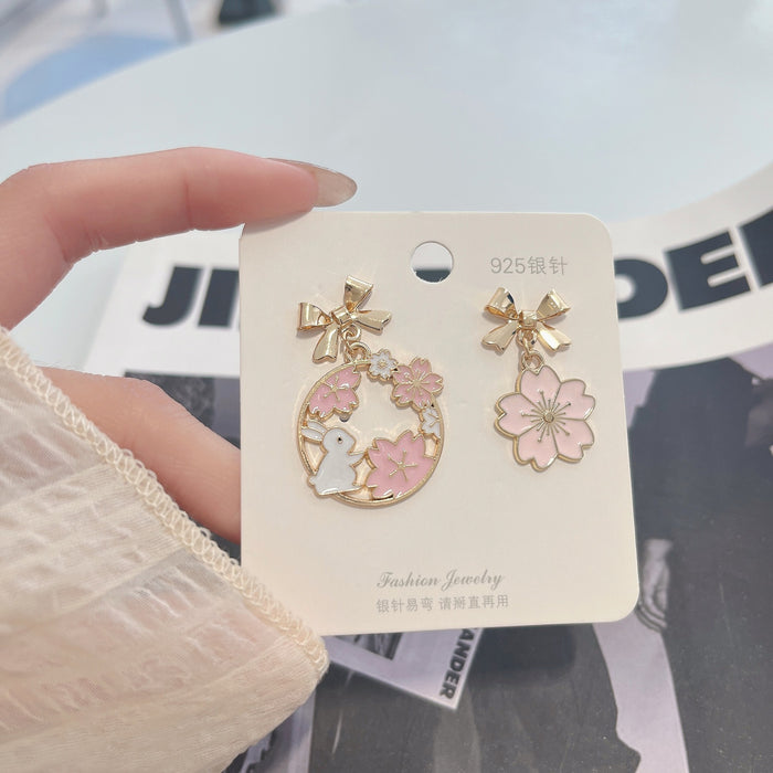 Wholesale Earrings Alloy Bunny Asymmetric Flowers JDC-ES-aimei007