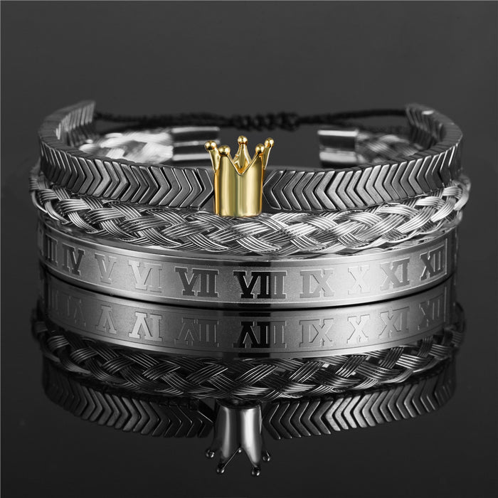 Bracelet en gros de la couronne vintage Bracelet Roman Lettre en acier inoxydable JDC-BT-ZHUJ004