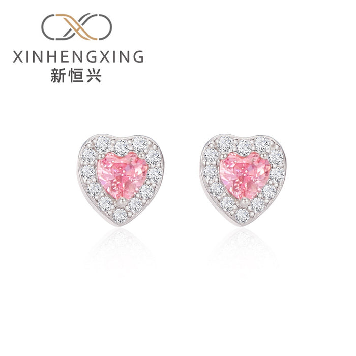 Wholesale Earrings Sterling Silver Pink Diamond Heart Stud Earrings JDC-ES-STJ004