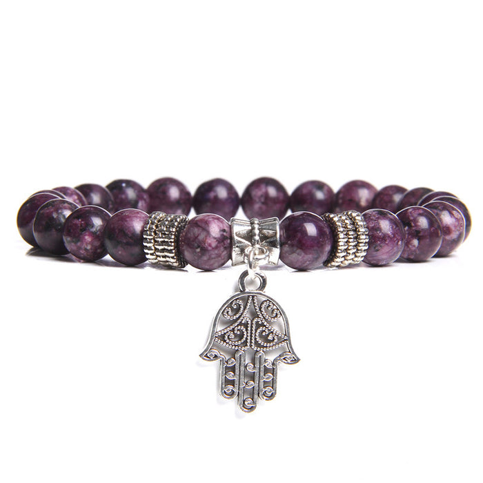 Wholesale Natural Stone Buddha Beads Hand Pink Zebra Stone Lotus Charm Bracelet JDC-BT-liehuo009