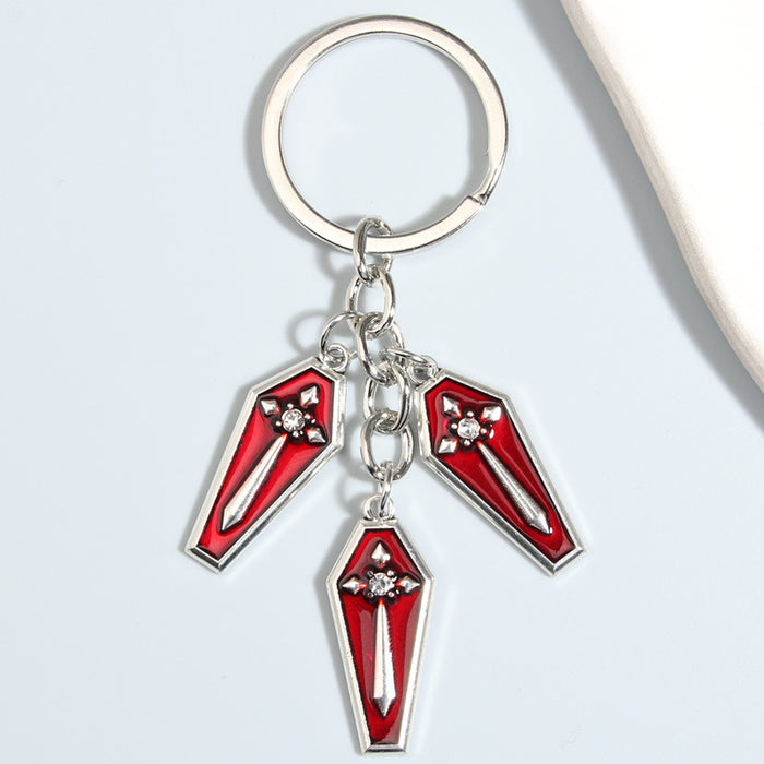 Wholesale Keychains Zinc Alloy Skull Cross Red MOQ≥2 JDC-KC-XiangH020