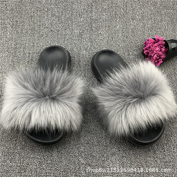 Wholesale imitation fox fur sandals outside wear beach plush sandals JDC-SP-XYu004