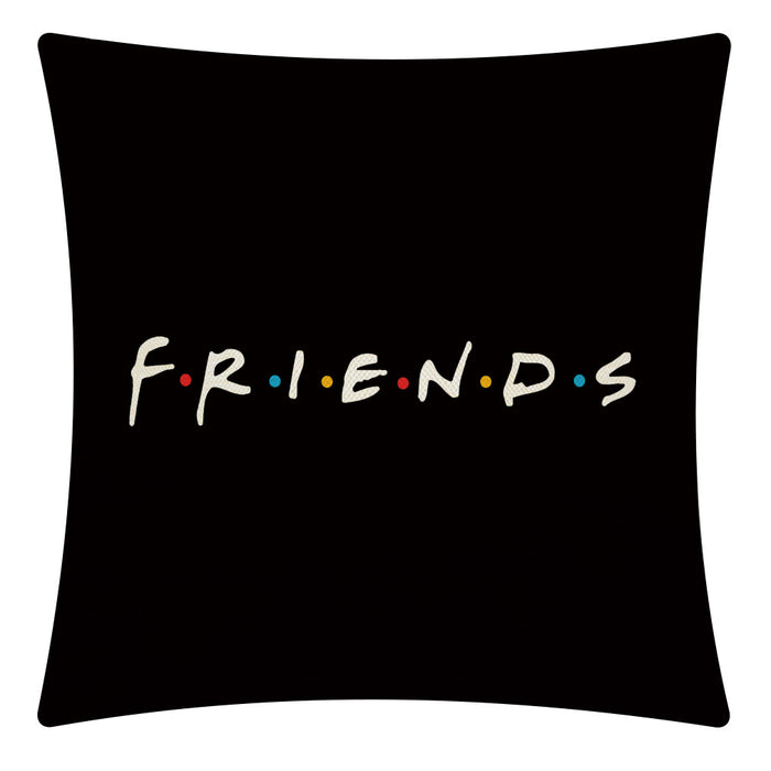 Wholesale Pillowcase Black Letter Friends Series Linen Square JDC-PW-XinXi001