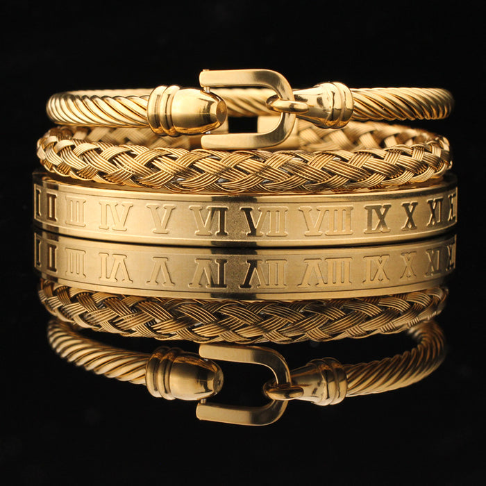 Braceletas para hombres al por mayor de acero inoxidable Combinación de pulsera de letra romana JDC-BT-BLU003