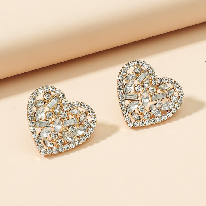Wholesale Earrings Alloy Colored Diamond Heart Openwork MOQ≥2 JDC-ES-YYB003