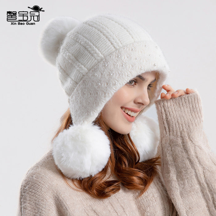 Wholesale Hat Rabbit Hair Blend Thickened Ear Guard Hair Ball MOQ≥2 JDC-FH-BG010