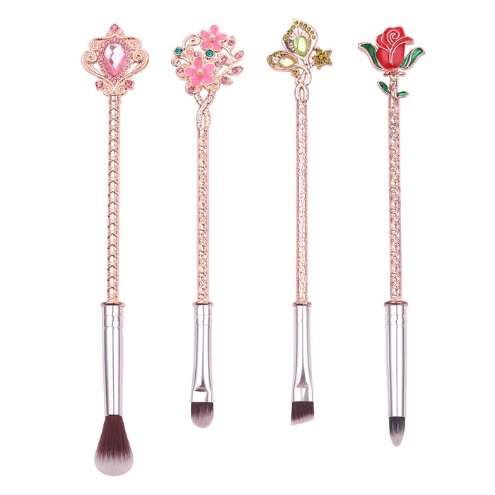 Wholesale Rose Flower Metal Manmade Fiber Makeup Brush Set (M) MOQ≥3 JDC-MB-GYu005