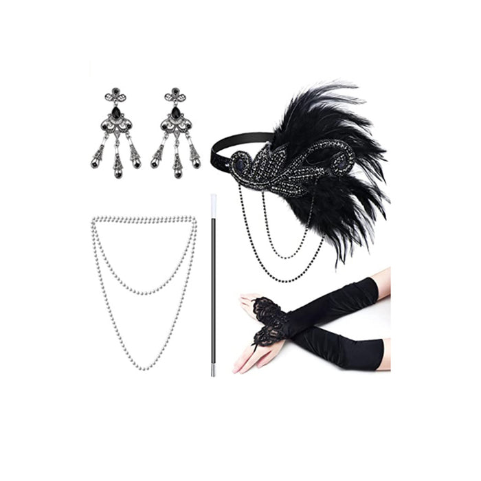 Wholesale Clothes Gatsby Party Feather Headband Pearl Necklace Set MOQ≥10 JDC-CTS-LangDao002
